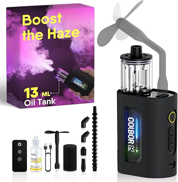 COLBOR CF3 30W Portable Fog Machine for Photography and Video | 5 density levels; 10 m wireless remote; 30 min runtime; 60 tip-over protection; flex fan; for portraits, cosplay, parties