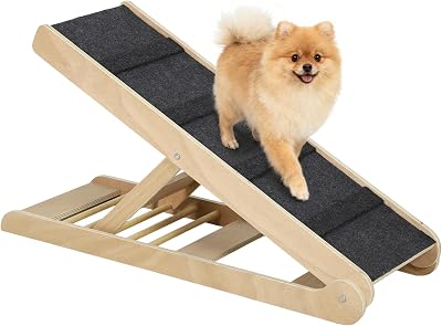 PawHut Height Adjustable Pet Ramp with Non-Slip Carpet Surfaces, 4 Levels Folding Dog Cat Ramp for Bed, Sofa & Car