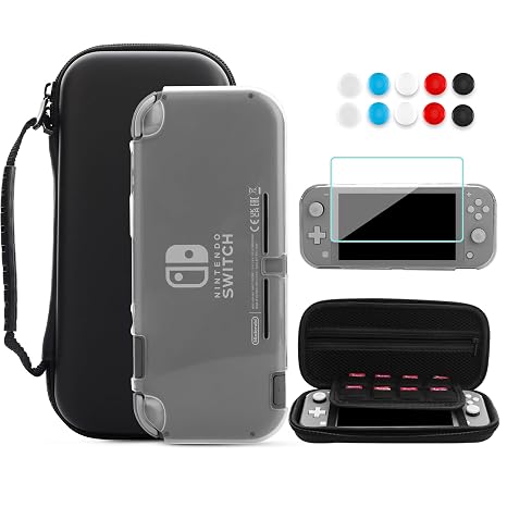 FANPL Carrying Case for Nintendo Switch Lite, Portable Travel Accessories Bundle with Blue Switch Lite Storage Case, Clear Protective Skin Shell, Screen Protector and 10 Thumb Grip Caps
