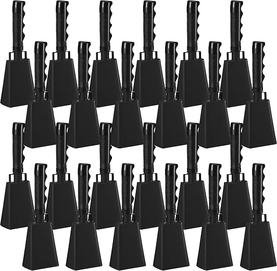 24 Pcs Cow Bell 9 '' Cheering Bell Cow Bells Noise Makers for Sporting Events Football Cowbell with Handle Loud Musical Instrument for Wedding School Classroom Alarm(black,9 '')