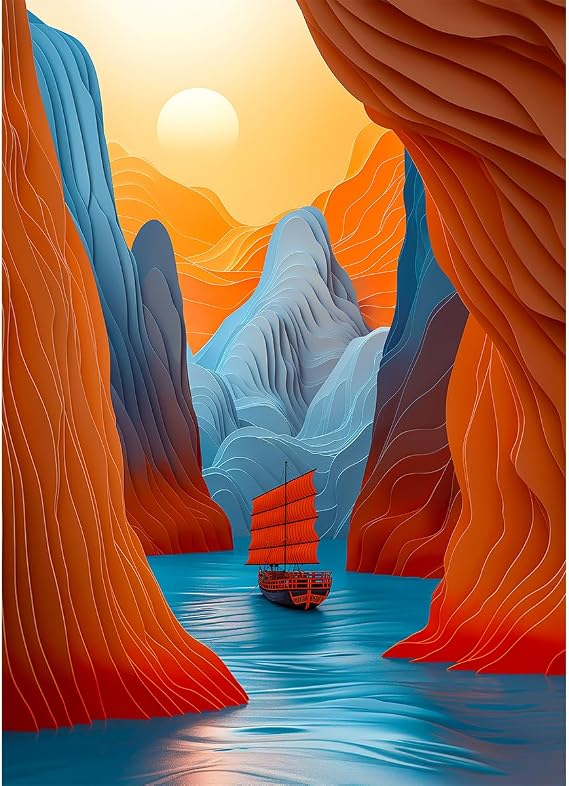 Bgraamiens Puzzle-Voyage- Puzzles for Adults 1000 Pieces, Difficult Challenge Jigsaw Puzzles, Autostereoscopy River Mountains with Sunset Scene Art Puzzles as Wall Decor Impossible Puzzle