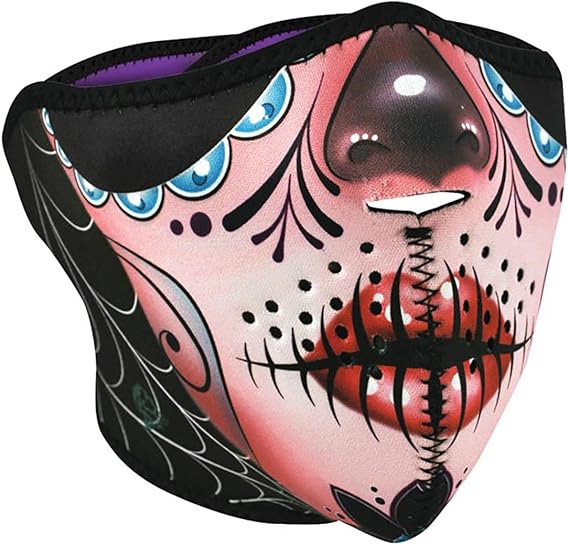 Zanheadgear Half Mask Neoprene Reversible Sugar Skull | powersports-protective-face-masks