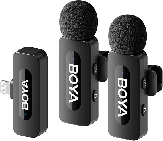 BOYA by-V2 Wireless Lavalier Mikrofon (2TX+1RX) for iPhone Mini Handy Mikrofon iPhone Kabellos Rauschunterdrückung Dual Ansteckmikrofon für YouTube Podcast Facebook Tiktok Vlogging Aufnahmen