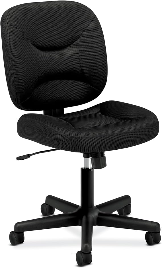 HON ValuTask Ergonomic Armless Office Chair with Breathable Mesh Low Back, CenterTilt Recline and Wheels, Compact Desk and Computer Chair for Home Office, Dorm, or Small Spaces, Black
