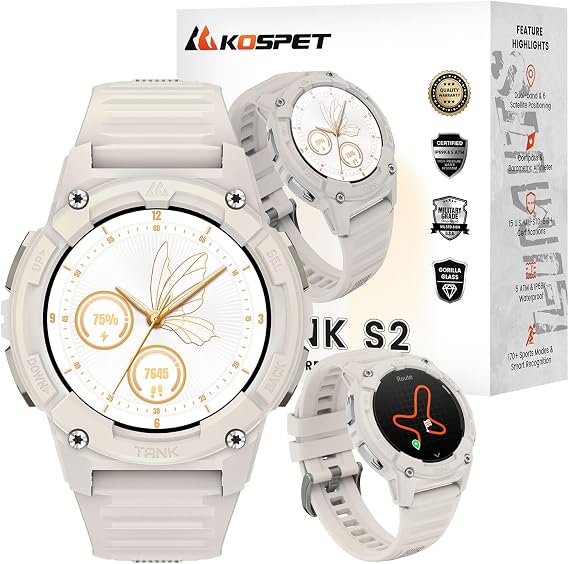 KOSPET Tank S2 Smart Watch for Women GPS, Pressure/Altitude/Compass, 5ATM Waterproof, 1.32" AMOLED Display Fitness Tracker(Answer/Make Call), AI Voice Assistant, 24H Sleep/Hear Rate Monitor