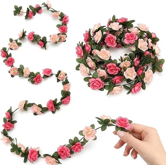 2 PCS Flower Garland, Spring Garland and Floral Garland Decoration, Two Pink Rose Garlands with Artificial Flower Vines for Home Decor