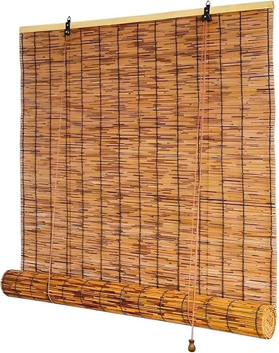 Bamboo Blinds 90 100 120 145 165cm Wide Retro Bamboo Roller Blinds Natural Reed Curtains Anti-UV Outdoor Roller Blinds Shade With Lifter Sunshade