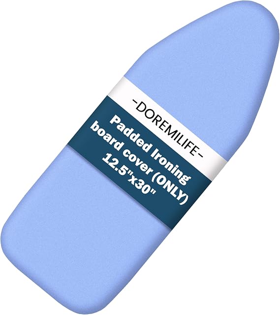 Small Ironing Board Cover and Pad 12.5x30, Silicone Coated Scorch Resistant Pure Cotton, Small Iron Board Cover with Padding, Tabletop Mini Ironing Board Cover and Pad, Drawstring Blue