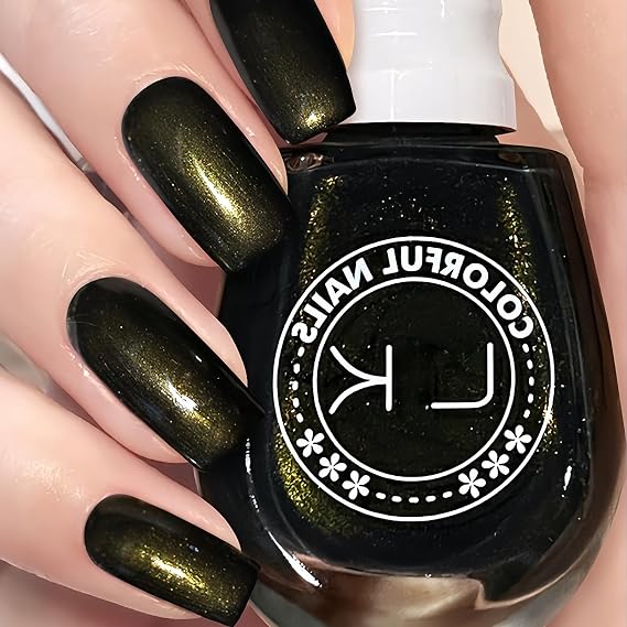 Shimmer Black Nail Polish 13ML Glossy Black with Subtle Shine Quick Dry Formula Air Dry No UV Light Needed Classic Nail Color for Women Girls