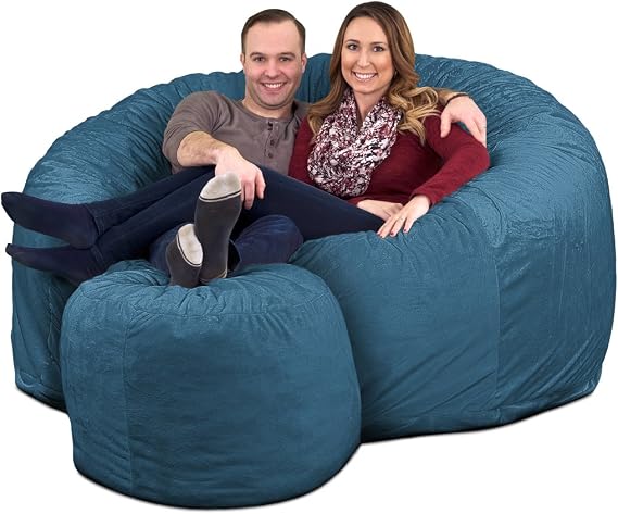 ULTIMATE SACK 6000 Bean Bag Chair w/Footstool: Giant Foam-Filled Furniture - Machine Washable Covers, Double Stitched Seams, Durable Inner Liner, and 100% Virgin Foam. Footstool Included,
