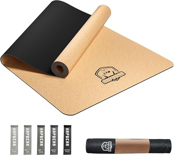 HAPBEAR Large Cork Yoga Mat - 72"x36" Wide Non-Slip for Home Workout, Yoga, Pilates & Stretching - 6mm Cushioned Support & Durable - Carry Bag Included