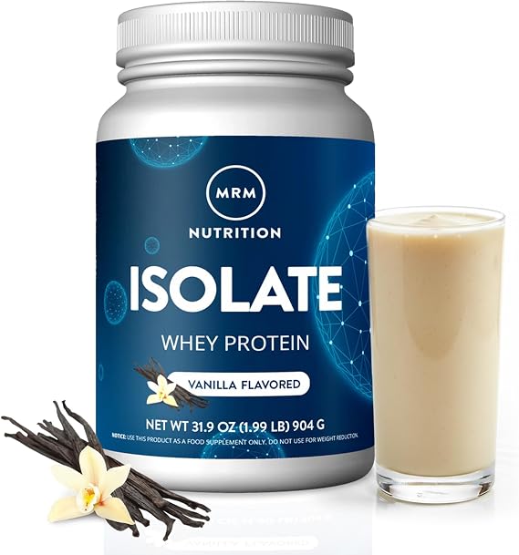MRM Nutrition Isolate Whey Protein Powder - Vanilla Flavored, 24 g Protein with Added BCAAs & Glutamine, Digestive Enzymes, Gluten-Free, Hormone- and Antibiotic-Free - 29 Servings