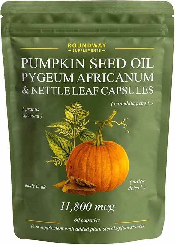 Prostate Health Supplements for Men | Pumpkin Seed Oil Capsules with Nettle Leaf & Pygeum Africanum | 60 Capsules, 1 Month Supply | Made in The UK by Roundway Supplements