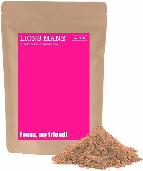 Lions Mane - Mushroom Extract Powder - 100 g - Vegan & Vegetarian - Brand Waldfest - Vitalmushroom - EU Bottled and Laboratory Tested - Hericium erinaceus - Powder 100 g