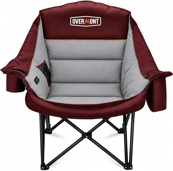 Overmont Gentle Heated Oversized Camping Chair for Adults - 3 Levels Seat & Back Separately Control - 500lbs Support Heavy Duty Padded Folding Chair Outdoor Garden Portable - Battery NOT Included