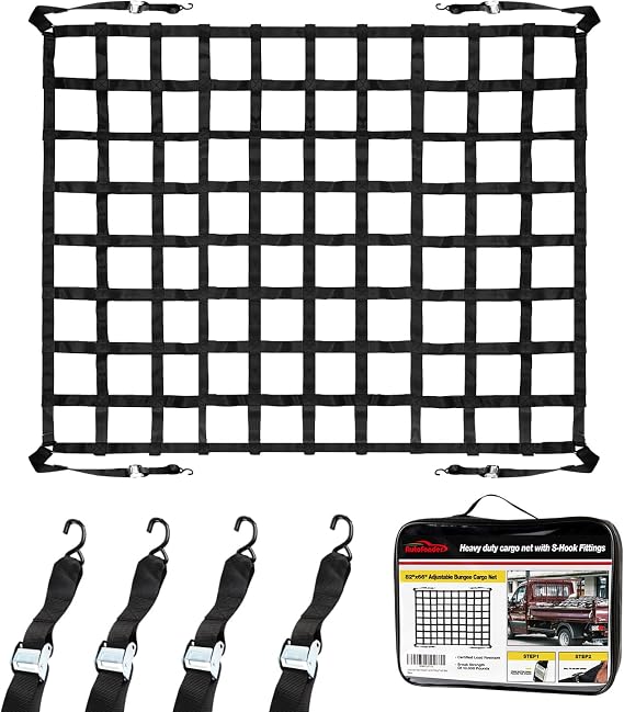 Cargo Net for Pickup Truck Bed Adjustment 66" x 82"-2 Wide Mesh | Heavy Duty Truck Bed Cargo Netting with S-Hook Fittings, Small Automotive Carrier for SUV Car Trailer, Storage Bag Included