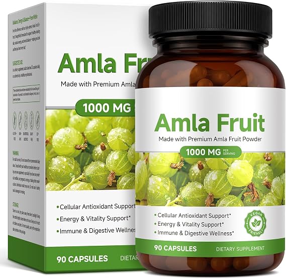 Amla Fruit Supplement 1000mg - 90 Vegan Capsules - 20x Ultra-Concentrated Amla Extract Powder - High Potency Vitamin C & Polyphenols for Cellular Antioxidant Support, Glowing Skin & Digestive Wellness