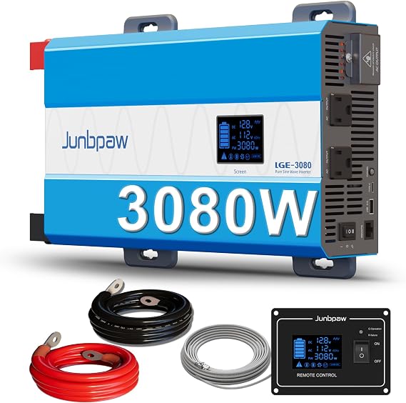 Pure Sine Wave Inverter 12V DC to 100V AC Conversion with Remote Monitor Controller 5V 2.1A USB Port for Home RV Truck Off-Grid Solar Power JP-LGE-3080-JJ