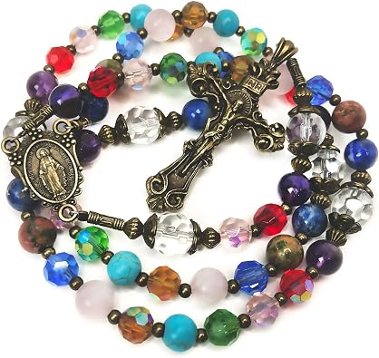 Beautiful Basilica Window Crystal and Stone Rosary Beads for Women With Miraculous Medal Centerpiece - Catholic Gifts - Rosarios Catolicos Para Mujer - Rosario Regalos