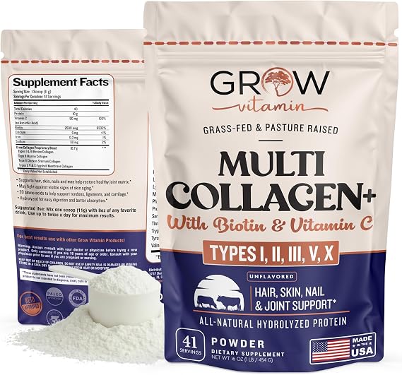 Collagen Multi Collagen Powder for Women w/Types I, II, III, V & X - Keto Friendly, Hydrolyzed Collagen Peptides Powder Blend w/Biotin & Vitamin C, 41 Servings