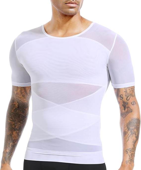 Mens Gynecomastia Compression Shirt Shapewear Slimming Body Shaper Tummy Control Short Sleeve Undershirt Abdomen Tank