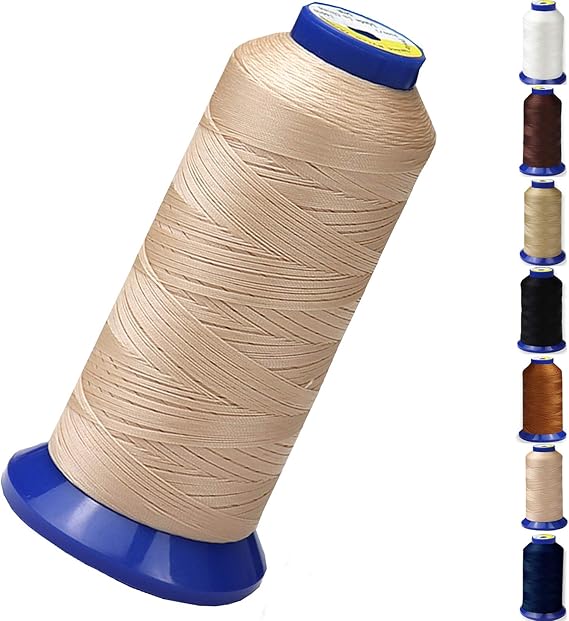 Bonded Nylon Thread for Sewing-Heavy Duty Nylon Thread for Leather, Jeans, Upholstery and Weaving; #69 T70 Size 210D/3 1400 Yards(Beige)
