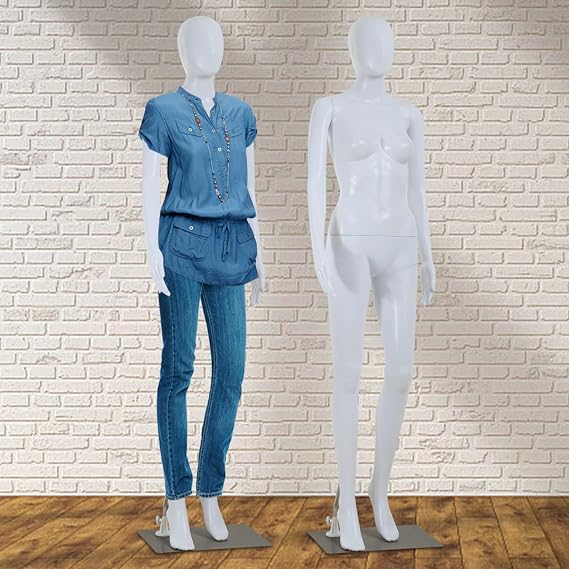 Male/Female Mannequin Full Body Dress Seamstress Model Poseable Mannequin Stand Adjustable Clothing Mannequin Torso Form 69 Inch Plastic Adult Woman Mannequin Display with Metal Base (Female, White)