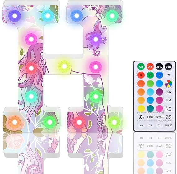 Light Up Letters, Glitter LED Letter Lights 18 Color Changing Diamond Alphabet Sign Night Light with Remote Control for Girls Gifts Birthday Bar Wedding Party Christmas Valentine Wall Table Decor - H [Energy Class A+++]