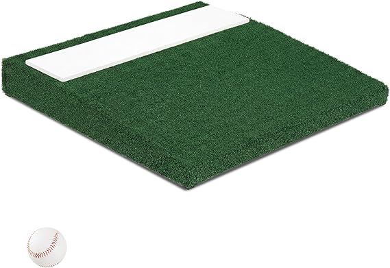 Goplus Pitching Mound, Portable Pitchers Mound with Baseball, Carry Handle, Anti-Fade Turf, Baseball Softball Pitching Training for Indoor Outdoor, 27" x 27" x 4"