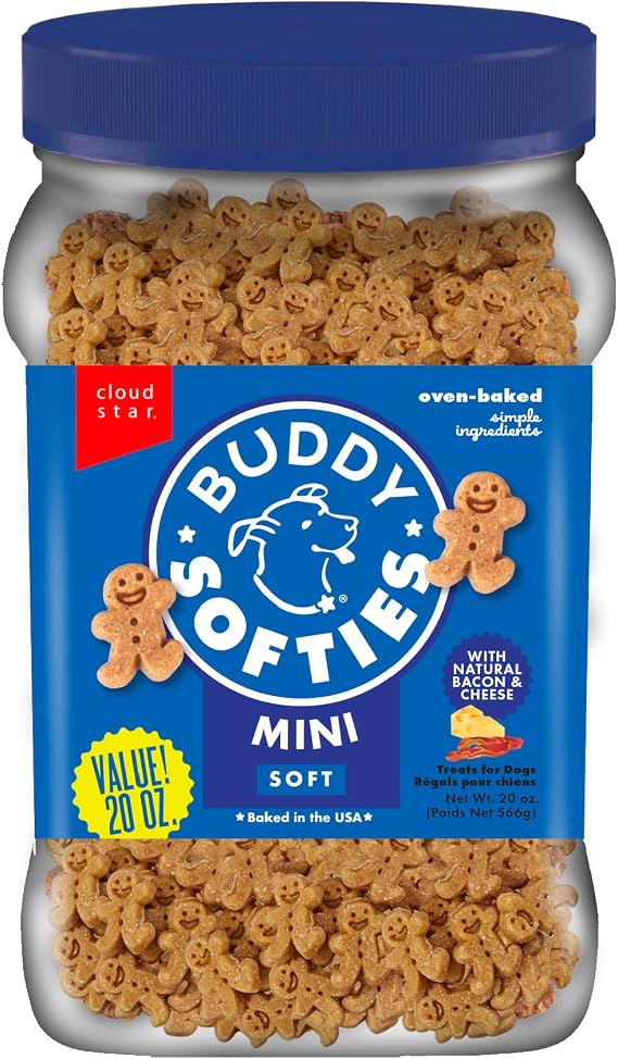 TIKI PETS Buddy Softies Soft & Chewy Dog Treats, Bacon & Cheese, 20 oz. Jar