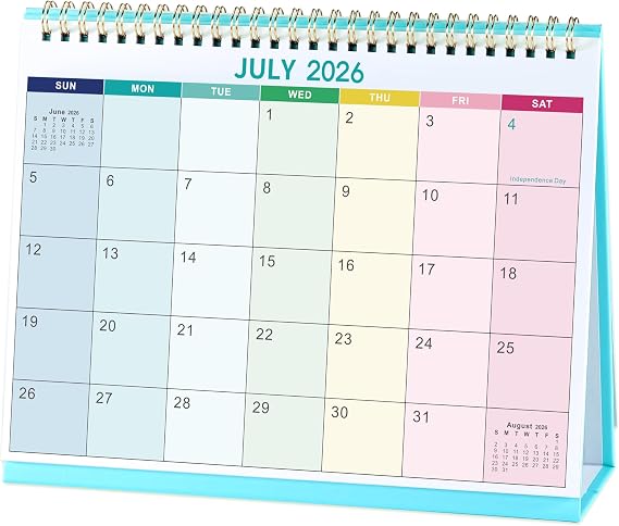 Desk Calendar 2026-2027 - Calendar 2026-2027,Standing Flip Desktop Calendar | JUL 2026 - DEC 2027, 9.8" x 8.3", Calendar with Thick Paper, Memo Pages + Twin-Wire Binding + Unruled Blocks - Rainbow