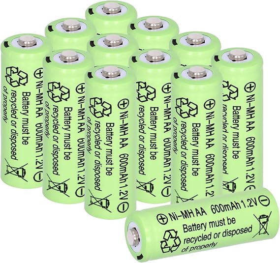12Pcs AA 600mAh Solar String Light Rechargeable Batteries | 1.2 Volt 2A Nickel Metal Hydride Double A Low Self Discharge Battery for Outdoor Solar Garden Landscape Lights,Toys