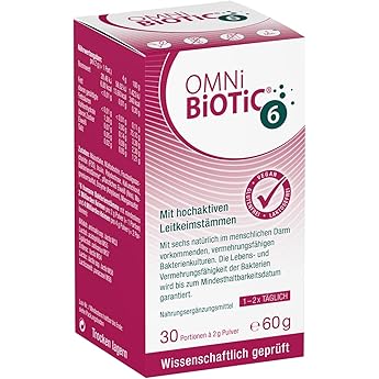 OMNi BiOTiC 6 The daily companion for a good stomach feeling Suitable for every day and all days 30 portions 60 g 6 bacterial strains powder with inulin vegan gluten free
