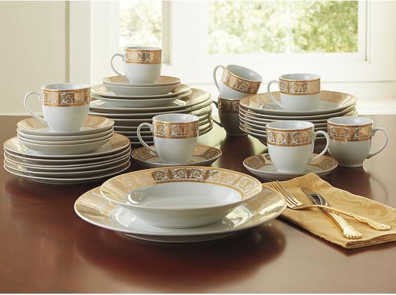 BrylaneHome Medici 40-Pc. Golden Porcelain Dinnerware Set