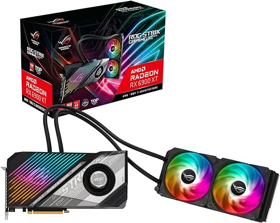 ASUS ROG Strix LC AMD RadeonTM RX 6900 XT TOP Edition Gaming Graphics Card (AMD RDNATM 2, PCIe 4.0, 16GB GDDR6, HDMI 2.1, DisplayPort 1.4a, Full-coverage cold plate, 240mm radiator, 600mm tubing)