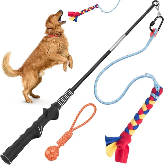 Durable Spring Pole for Pitbull - Strong Dog Rope Toy & 2 Different Capacity Springs Included - Ideal for Medium to Large Dogs & Puppies - Safe Outdoor Exercise, Pull & Tug of War Toy - Muscle Builder