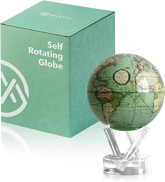 MOVA Globe - Antique Cassini Green Classic (4.5") | Solar Powered Rotating Desktop Globe | Classic Decorative Gift | No Wires or Batteries | Silent Motion Decor