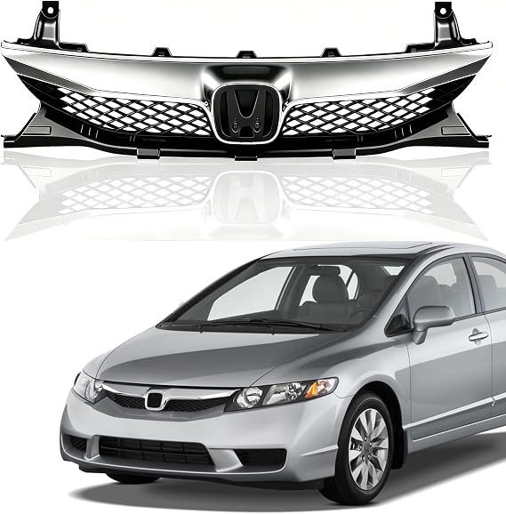 PartsFlow Front Bumper Grille Black With Chrome Grill For 2009 2010 2011 Honda Civic HO1210127