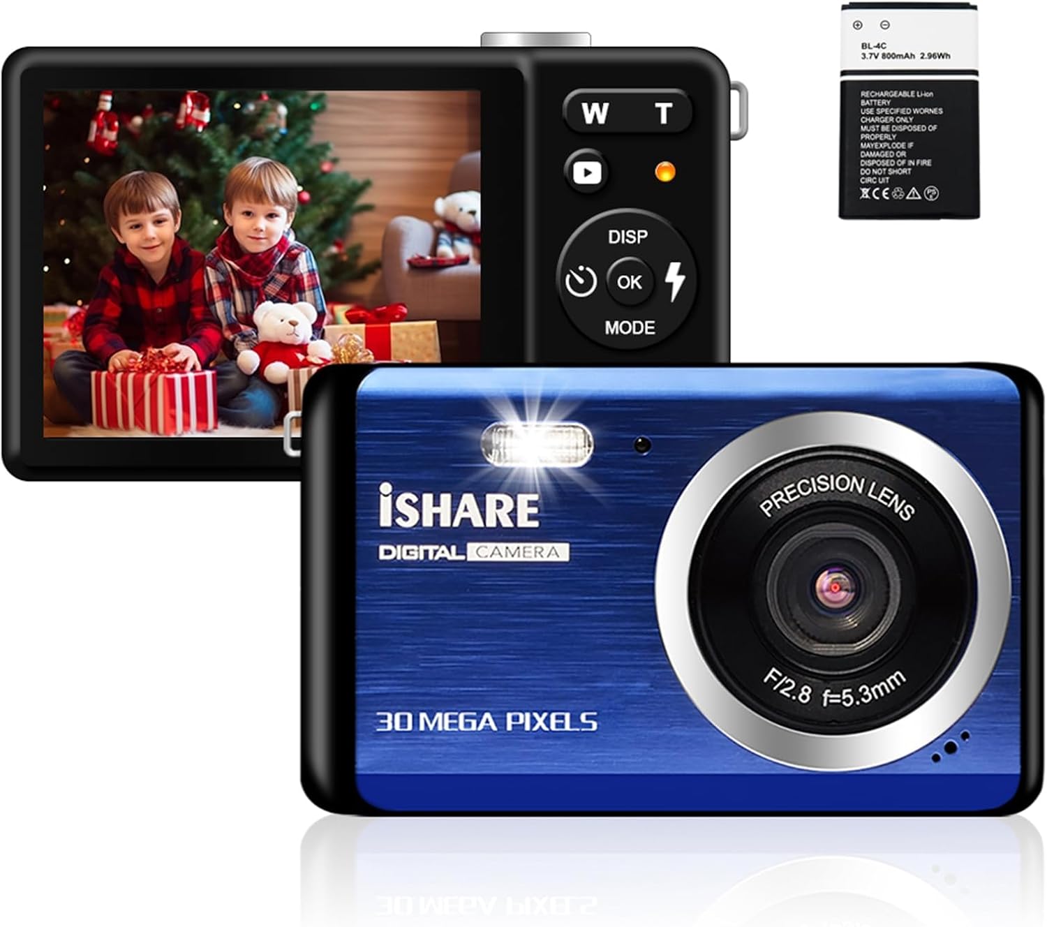 Digital Camera for Photography with FHD 1080P 18X Digital Zoom, 30MP Kids Rechargeable Point and Shoot Cameras,Built-in Microphone,Small Camera for KidsAdultElderlyBeginnersBlue
