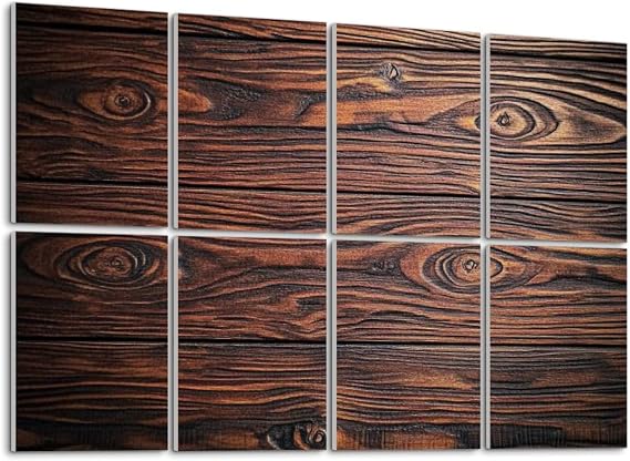 Art Acoustic Panels Self Adhesive Wall table dark brown brown wood planks pine wooden shelf lights 8 Packs Decorative Soundproof Wall Panels Large Sound Absorbing Panels for Home Office 48"x32"