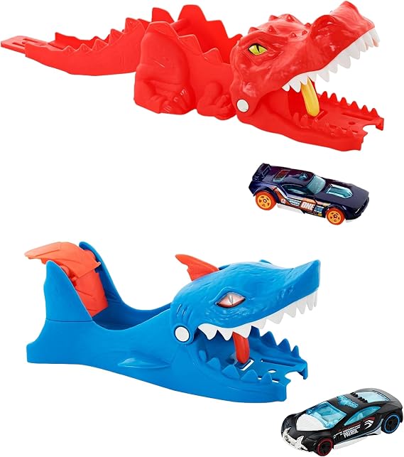 Hot Wheels City Track Nemesis Playset with Shark Launcher and Dino Launcher