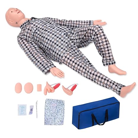 Nursing Training Mannequin, Medical Mannequin for Training Patient Care Manikin CPR Human Manikins 25 Items Nurse Skills with 3 Muscle Module & Patient Gown & Urinary for Teaching Pratice