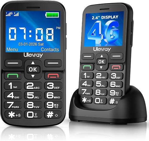 4G Senior Mobile Phone Without Contract with Large Buttons Large 2.4 Inch IPS Display Dual Nano SIM Seniors Retirees Mobile Phone with Emergency Call Button Type C Cable Hearing Aid Compatible