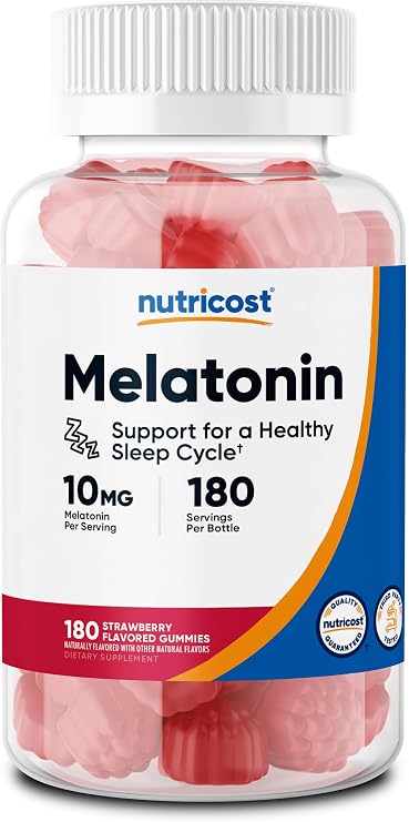Nutricost Melatonin 10mg, 180 Gummies, Strawberry Flavored, No Corn Syrup | Gluten-Free, GMO-Free