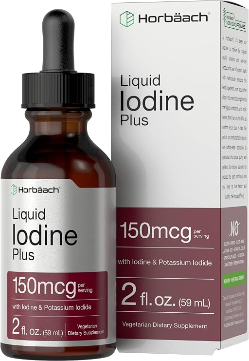 Horbaach Iodine Liquid Drops | 2 fl oz | 150 mcg | Iodine & Potassium Iodide Liquid Tincture | Vegetarian, Non-GMO, Gluten Free Supplement