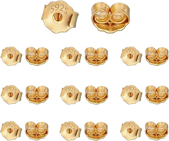 20PCS/10Pair 18K Gold Plated Earring Backs for Studs, 925 Sterling Silver Earring Backs Replacements,No Fading Secure Hypoallergenic Secure Earring Backs (3.5x3.5x2mm, Gold)