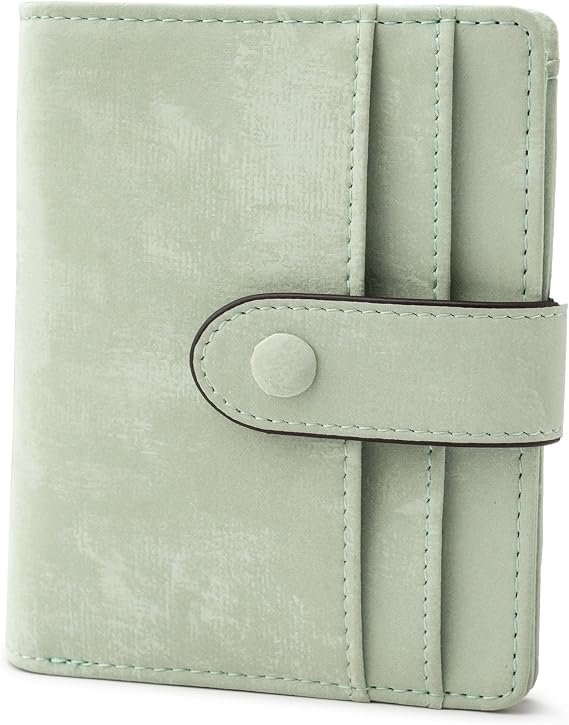 Bveyzi Slim Credit Card Holder Wallet for Women, RFID Blocking Lightweight Bifold with Zipper Pocket(Sage Green)