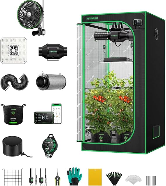 VIVOSUN GIY Smart Grow Tent System 2.7x2.7, with AeroWave E6 Grow Tent Fan 6, Automate Ventilation and Circulation, Schedule Full Spectrum 150W LED Grow Light, and GrowHub E42A Controller