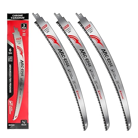 EZARC Arc Edge Reciprocating Saw Blades, 15-Inch 6TPI for Pruning, 3-Pack | Extra-Long Arc Edge, Japanese Teeth, Fleam Ground Teeth, Deep Gullets, Up to 3x Life, for Tree Trimming, Larger Branches