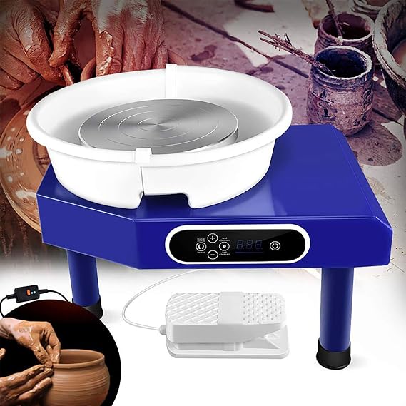 Electric Pottery Wheel with Ball Stylus, 9.8-Inch Clay Wheel Pottery Ceramic Wheel Thrower for Adult Beginners, Foot Pedal, LCD Touchscreen,  with 12 Clay Carving to,Blue